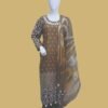 Chocolate Brown Embroidered Lawn Suit with Printed Dupatta