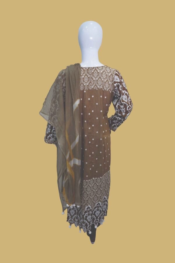 Chocolate Brown Embroidered Lawn Suit with Printed Dupatta