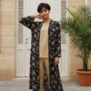Classic Beige 2-Piece Set with Black Floral Coat