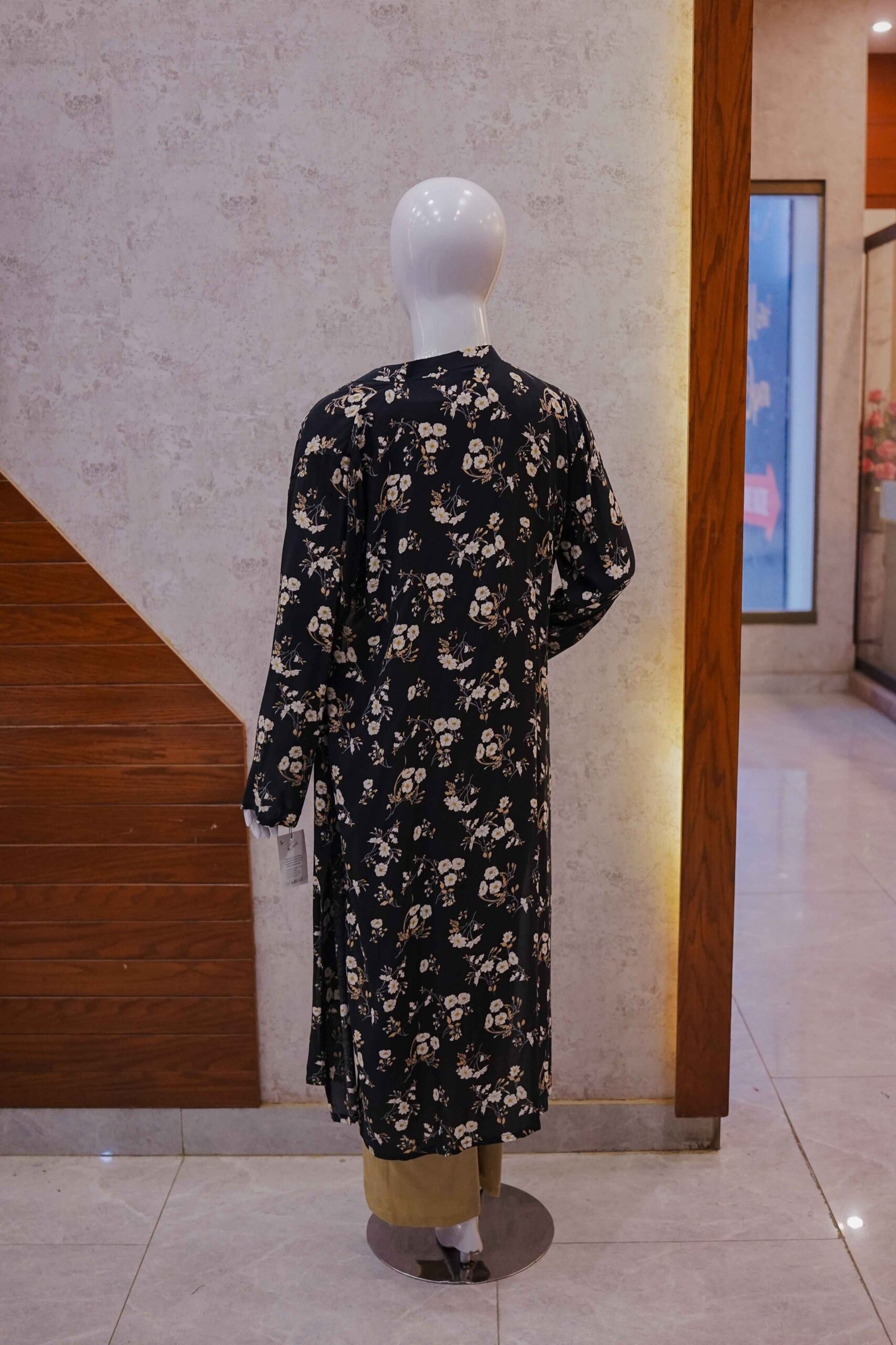 Classic Beige 2-Piece Set with Black Floral Coat