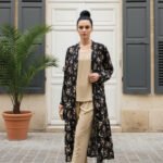 Classic Beige 2-Piece Set with Black Floral Coat