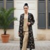 Classic Beige 2-Piece Set with Black Floral Coat