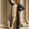 Classic Beige 2-Piece Set with Black Floral Coat