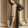 Classic Beige 2-Piece Set with Black Floral Coat