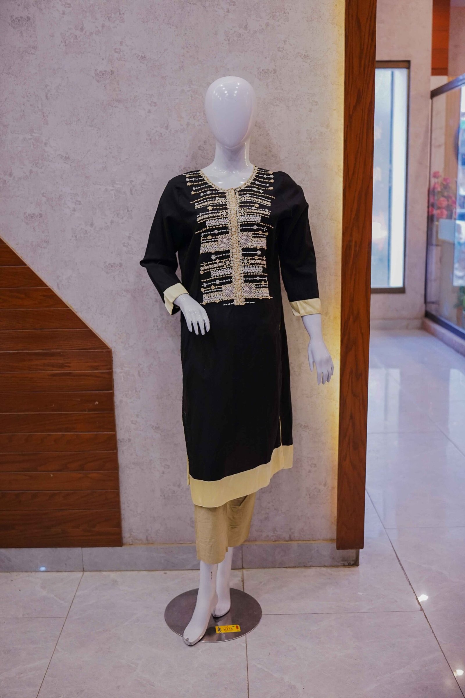 Classic Black & Beige 2-Piece Embroidered Set