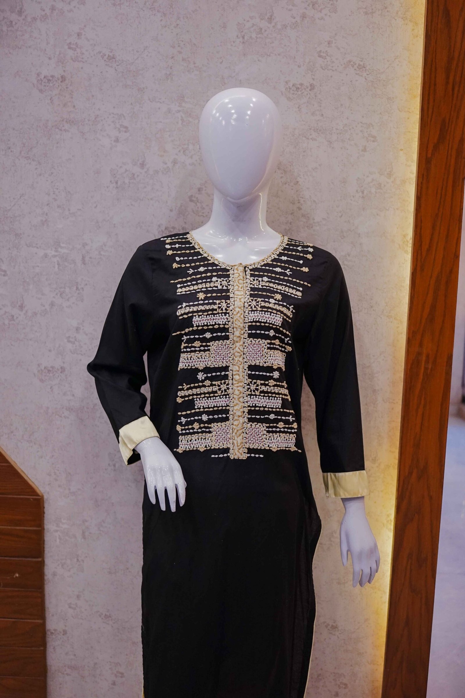 Classic Black & Beige 2-Piece Embroidered Set