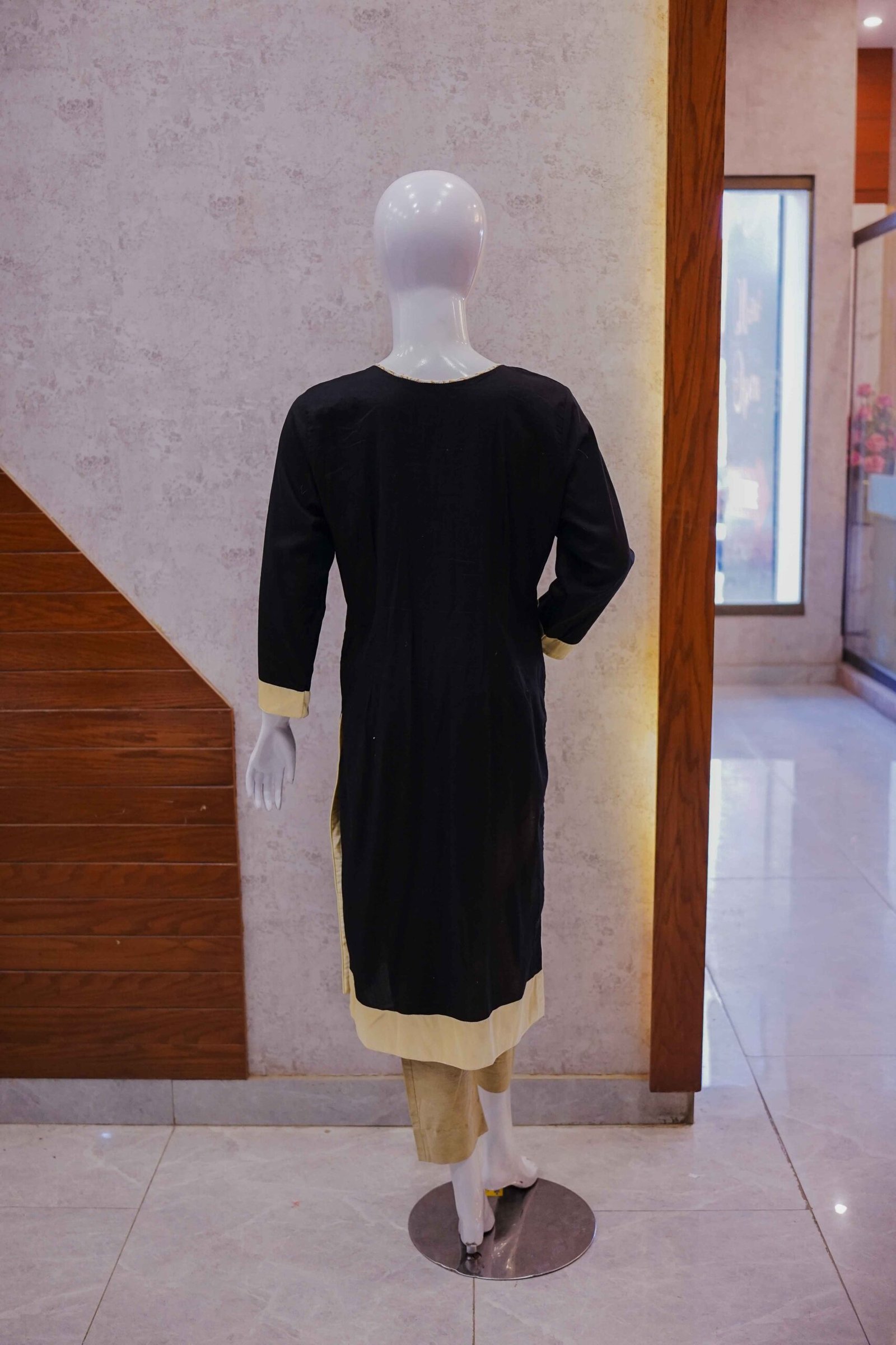 Classic Black & Beige 2-Piece Embroidered Set