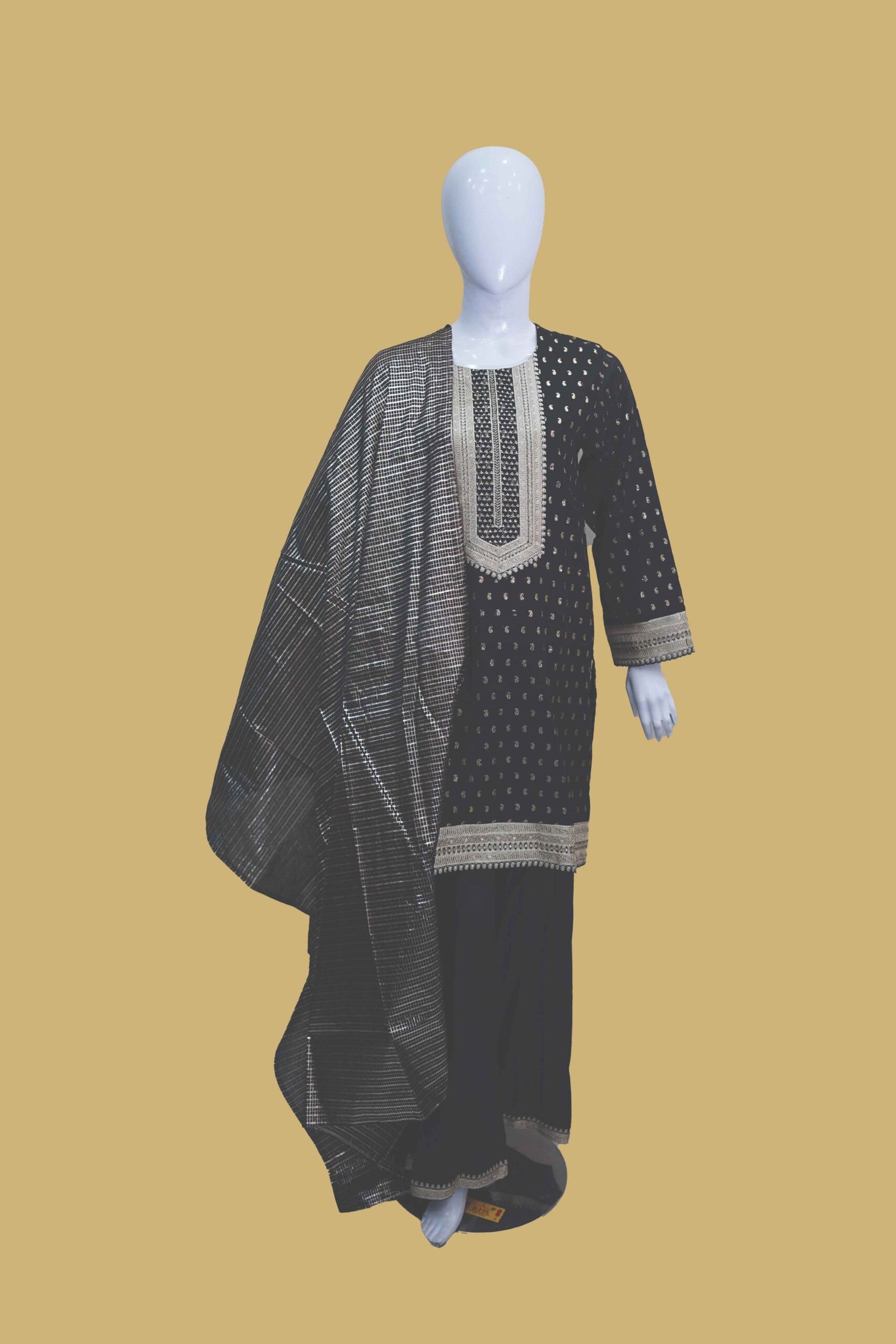 Classic Black Mirror Embellished Kurti Set