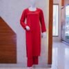 Classic Red Co-Ord Set with Pleated Neckline