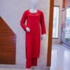 Classic Red Co-Ord Set with Pleated Neckline