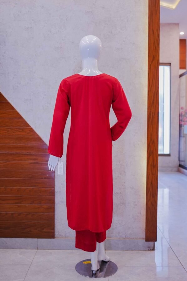 Classic Red Co-Ord Set with Pleated Neckline