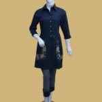 Dark Denim Style Kurti Suit with Embroidered Pockets