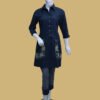 Dark Denim Style Kurti Suit with Embroidered Pockets