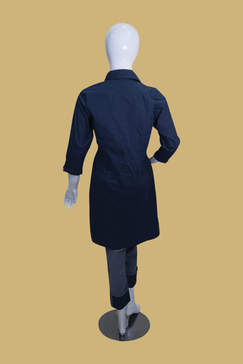 Dark Denim Style Kurti Suit with Embroidered Pockets