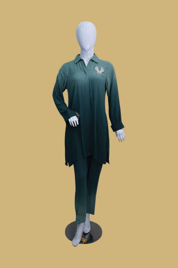 Dark Green Coordinated Suit with Embellished Details