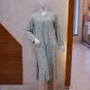 Elegant Beige Two-Piece Set with Pastel Green Floral Coat