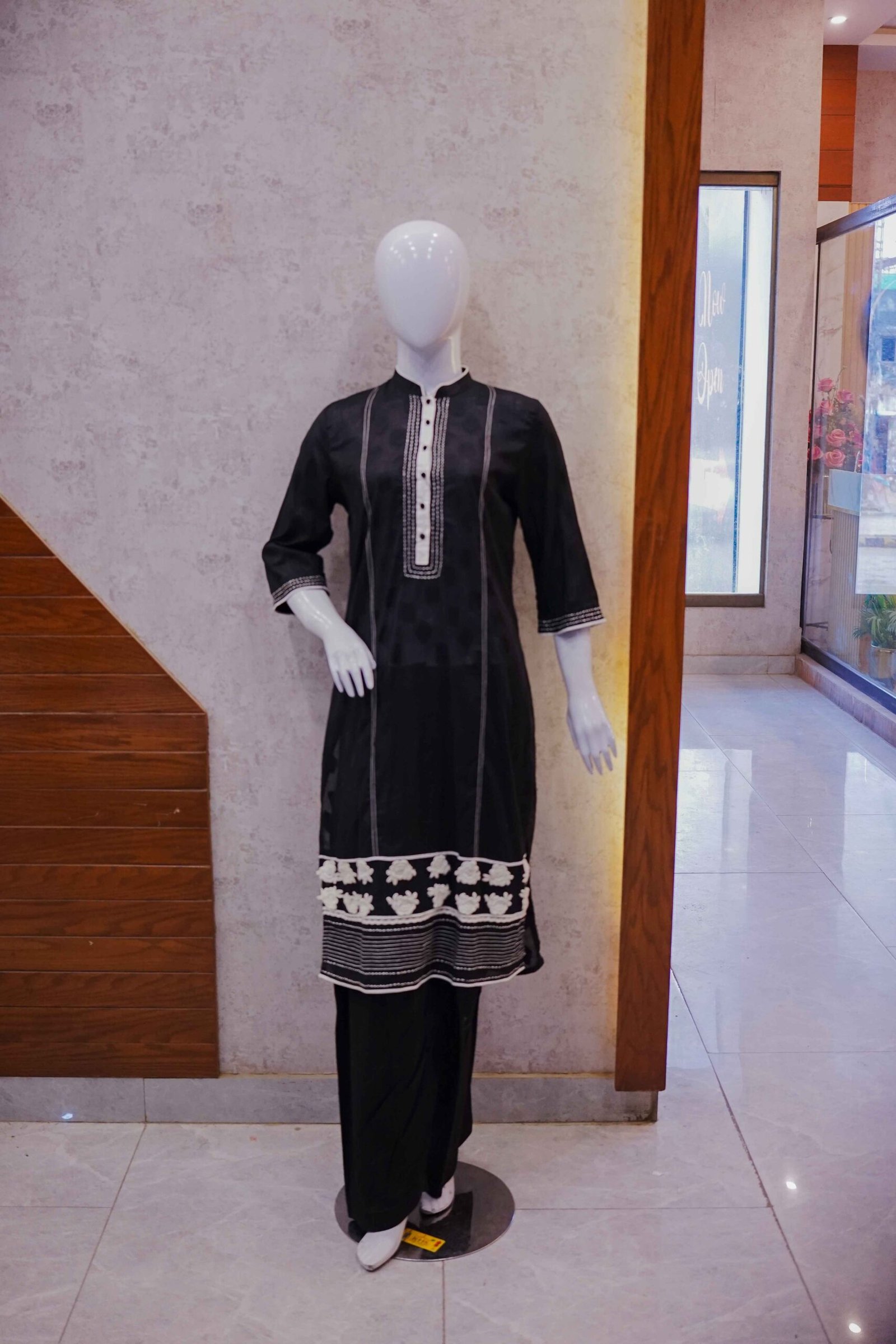 Elegant Black & White Embroidered 2-Piece Set