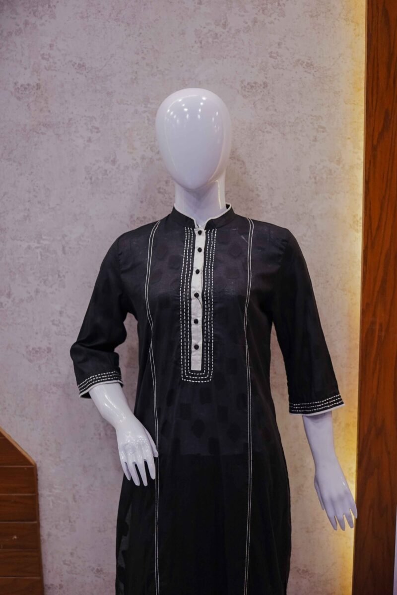 Elegant Black & White Embroidered 2-Piece Set