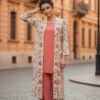 Elegant Rust 2-Piece Set with Floral Long Coa