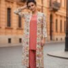 Elegant Rust 2-Piece Set with Floral Long Coa