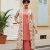 Elegant Rust 2-Piece Set with Floral Long Coa