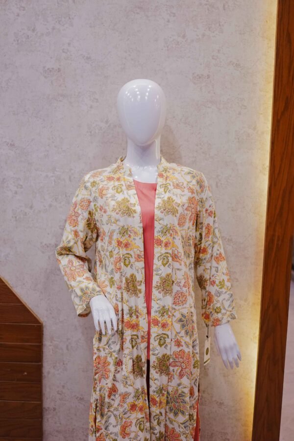 Elegant Rust 2-Piece Set with Floral Long Coat