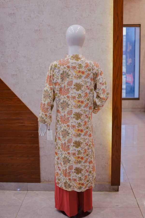 Elegant Rust 2-Piece Set with Floral Long Coat