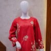 Embroidered Deep Red 2-Piece Suit with Subtle Vertical Stripes
