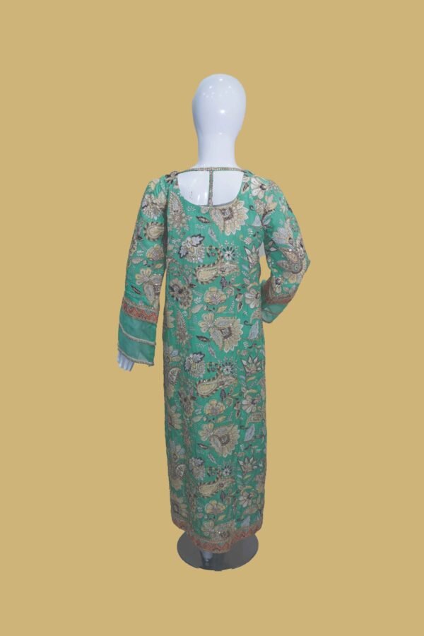 Emerald Green Floral Embroidered Shirt with Traditional Detailing