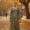 Emerald Green Floral Embroidered Shirt with Traditional Detailing