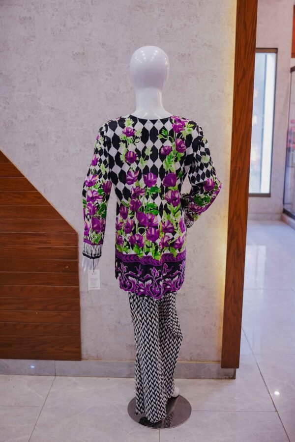 Geometric Floral Fusion 2-Piece Set – Black, White & Purple