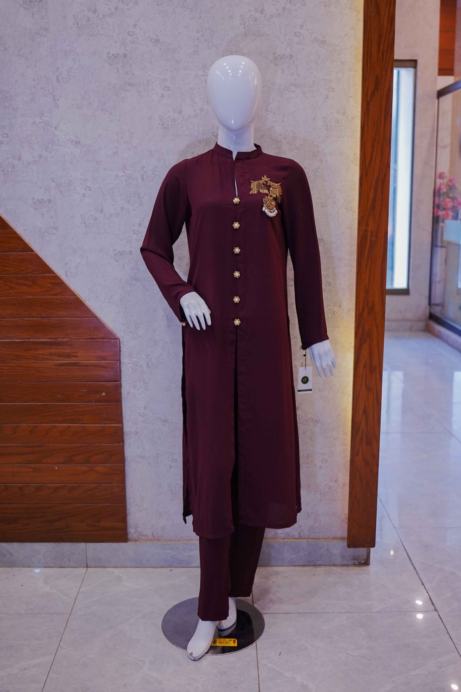 Maroon Embellished Front-Open Co-Ord Set