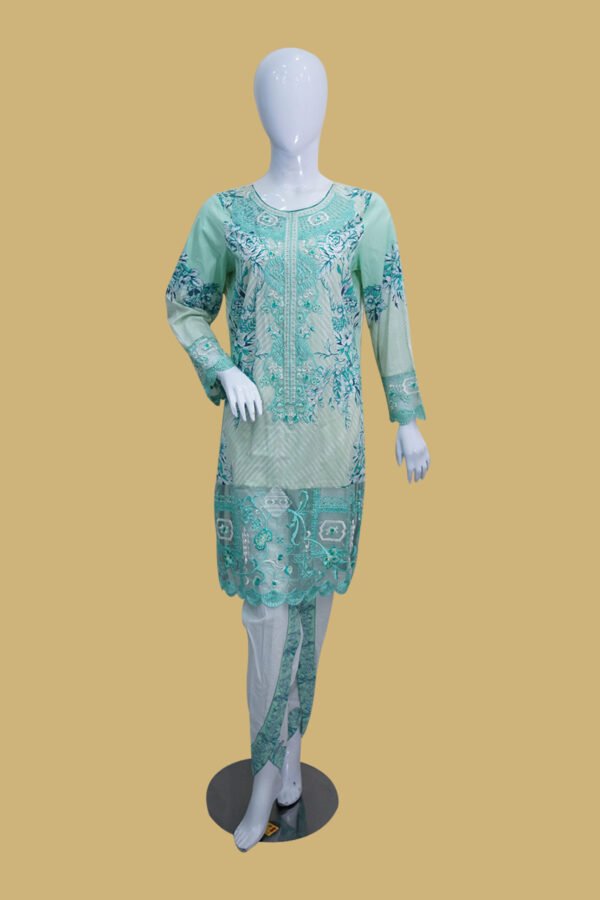 Mint Green Embroidered Lawn Suit with Floral Motifs