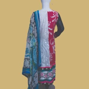 Multicolor Printed Lawn Suit with Blue Dupatta
