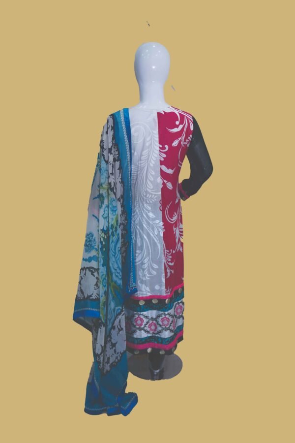 Multicolor Printed Lawn Suit with Blue Dupatta