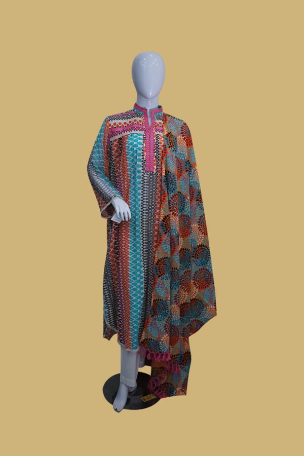 Multicolor Printed Lawn Suit with Embroidered Neckline