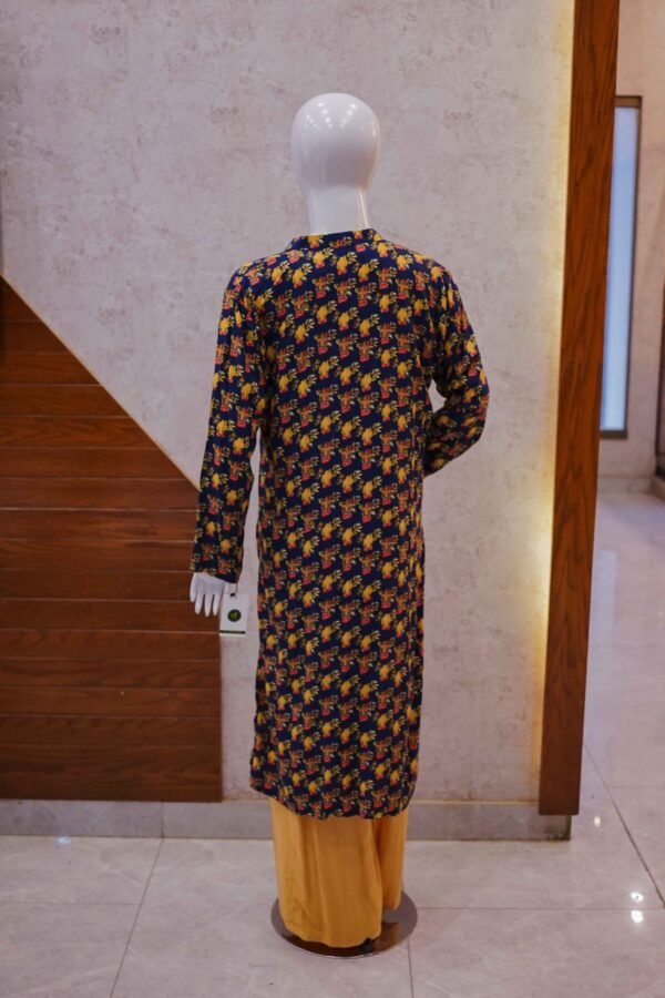 Mustard 2-Piece Set with Navy Blue Floral Printed Coat