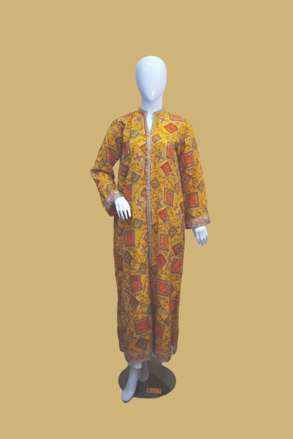 Mustard Mirror Work-Inspired Shirt with Traditional Patch Print
