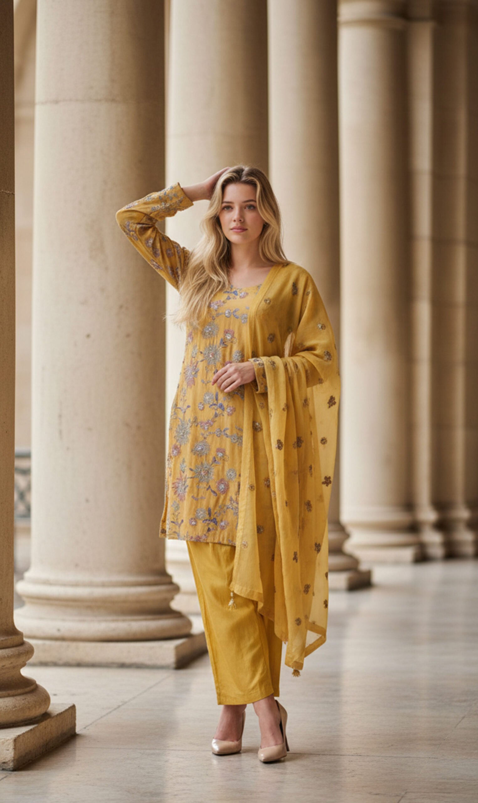 Mustard Yellow Floral Embroidered