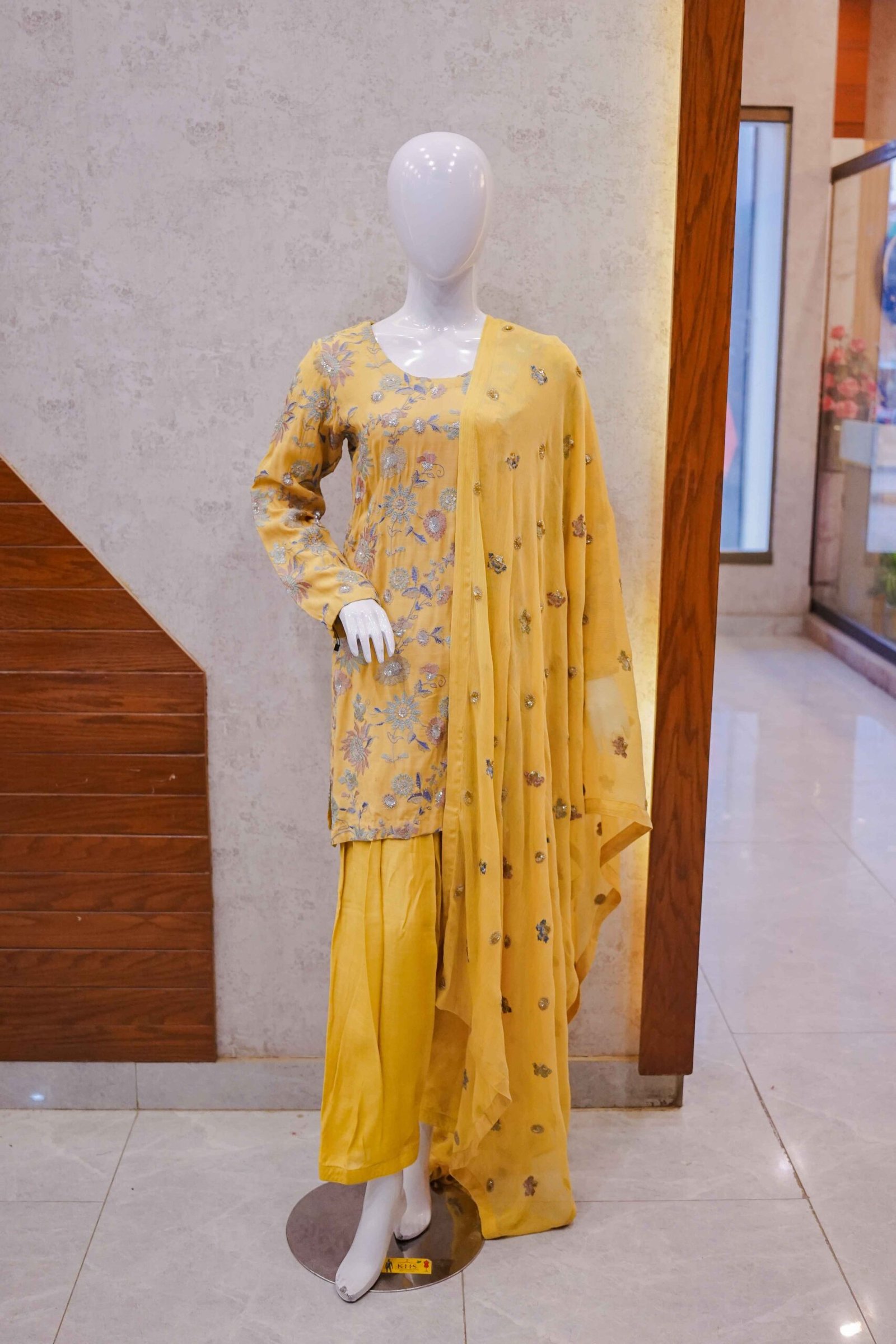 Mustard Yellow Floral Embroidered
