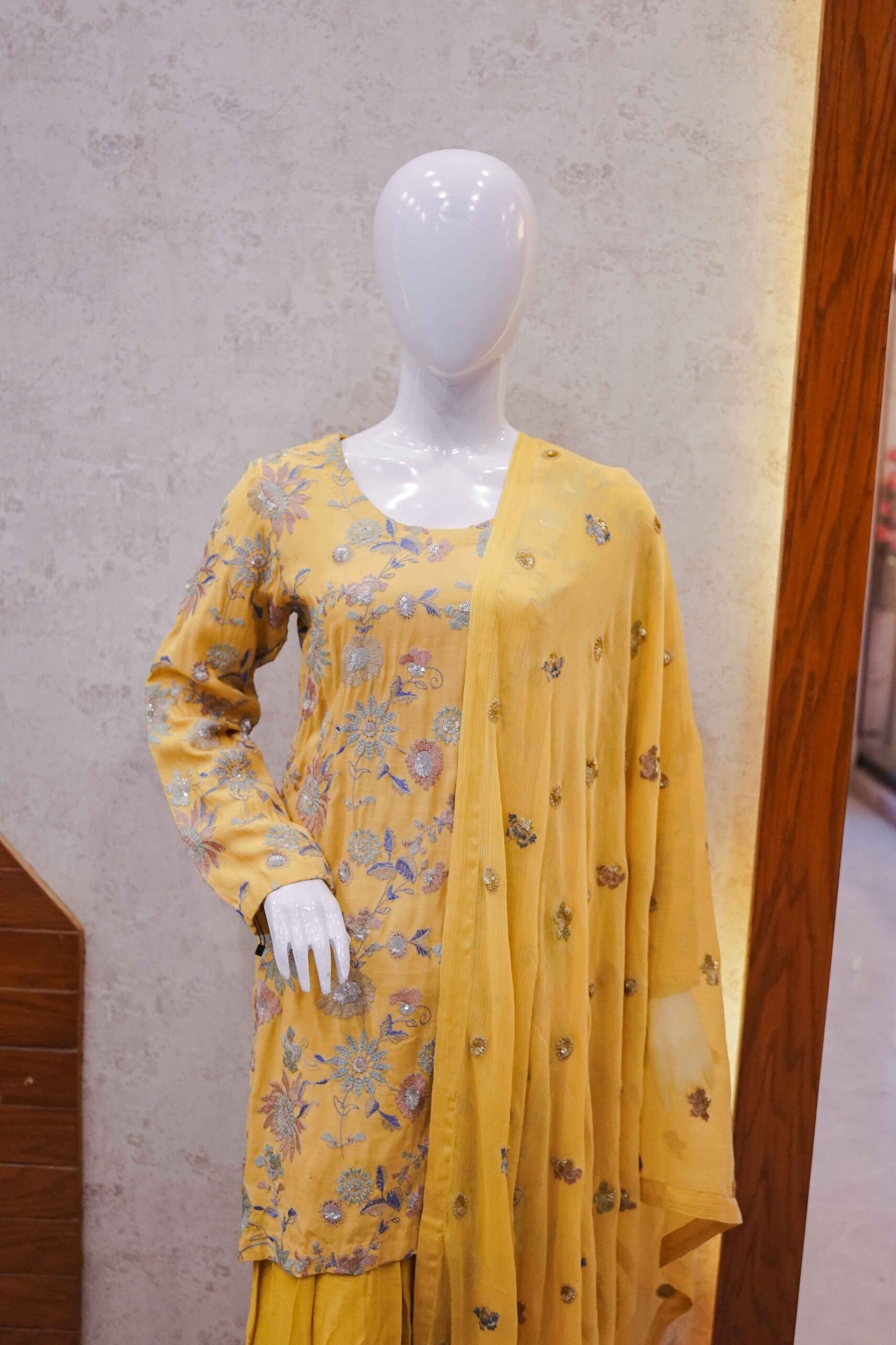 Mustard Yellow Floral Embroidered