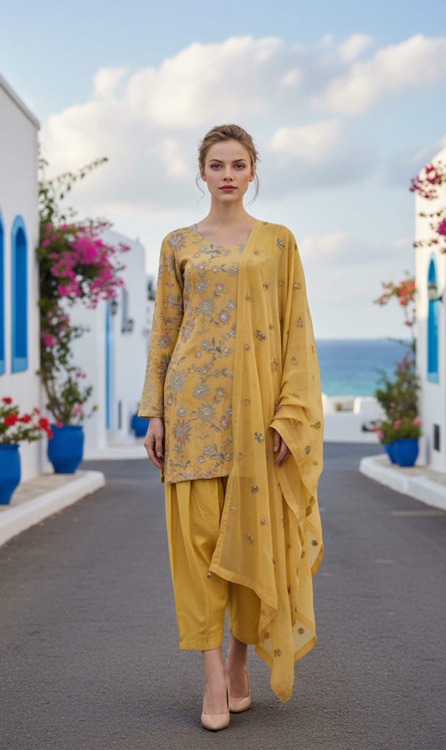 Mustard Yellow Floral Embroidered