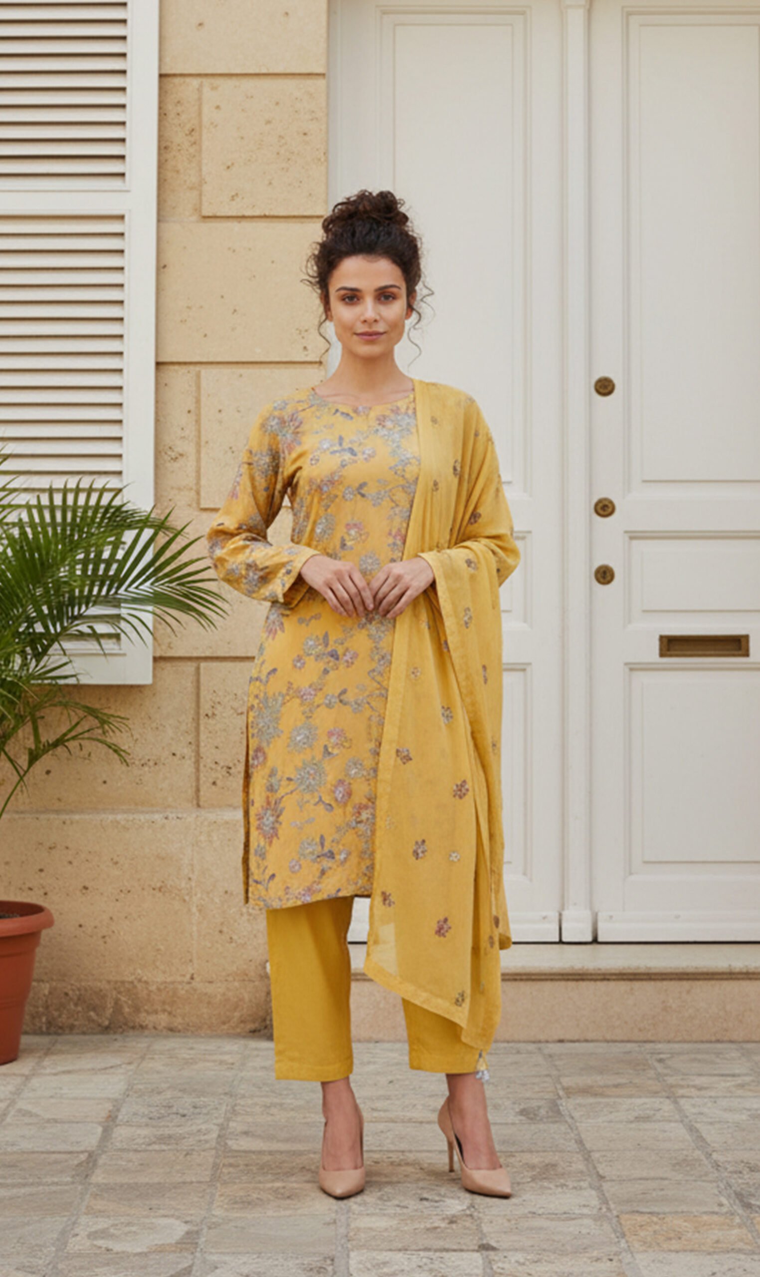 Mustard Yellow Floral Embroidered