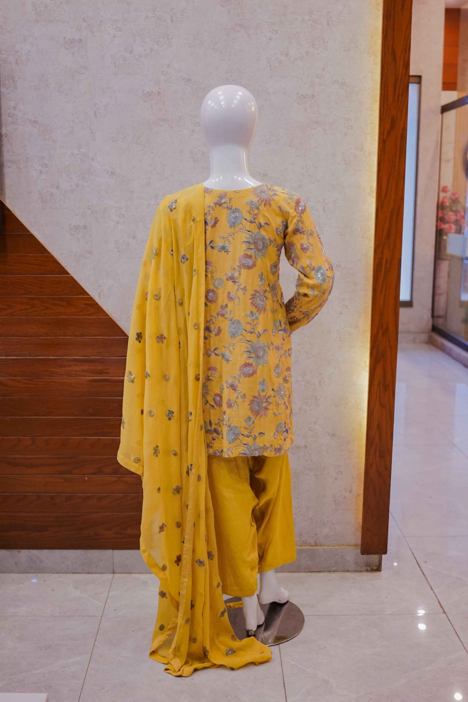 Mustard Yellow Floral Embroidered