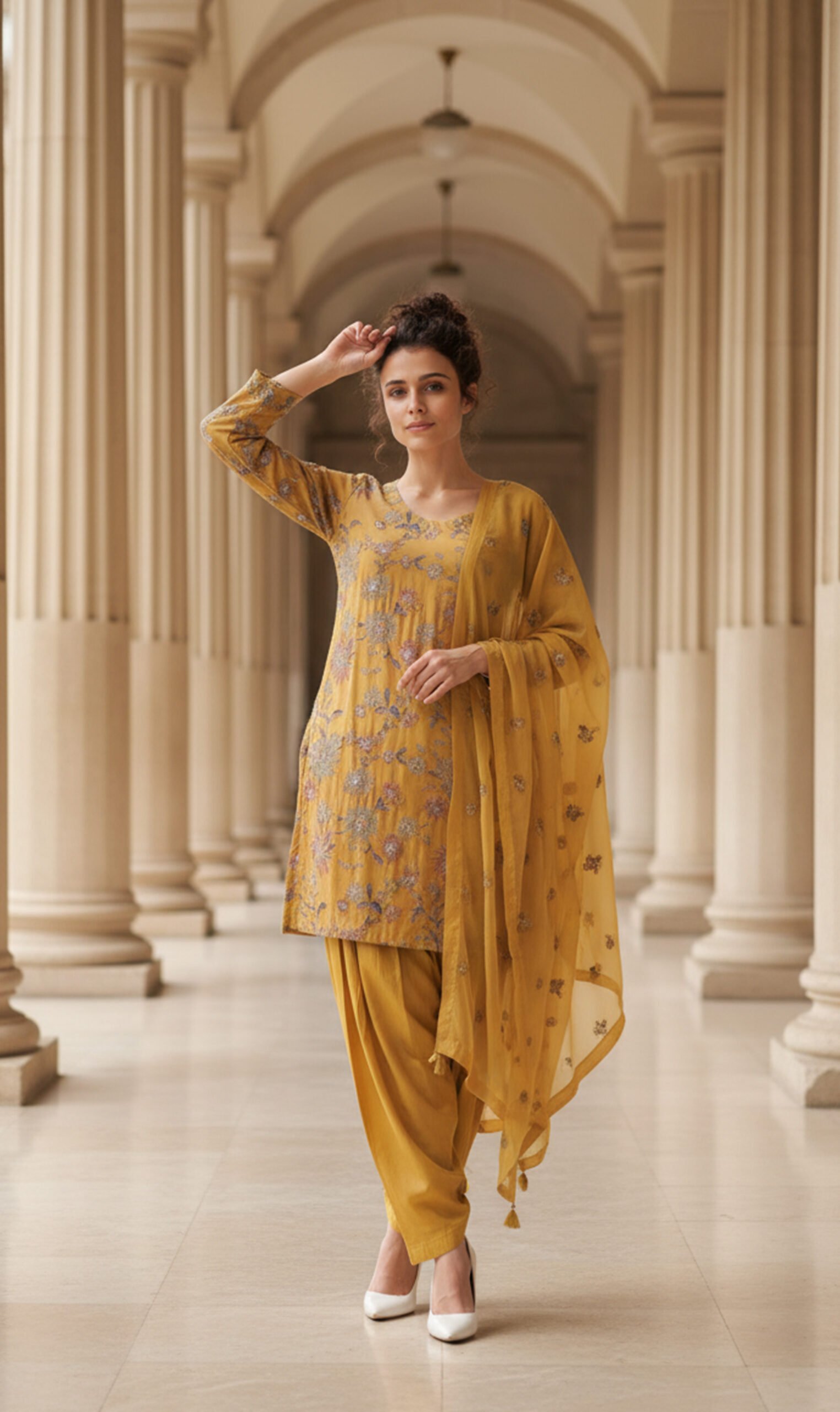 Mustard Yellow Floral Embroidered