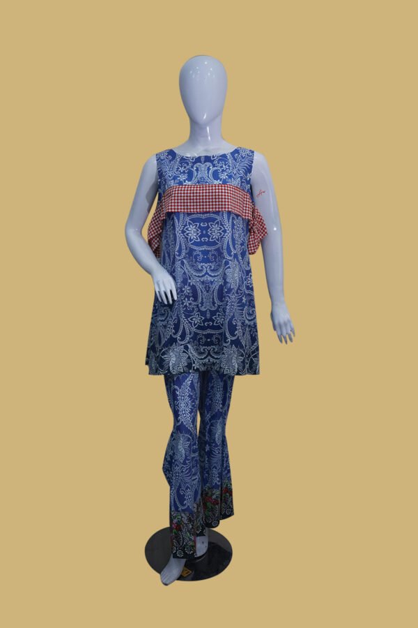 Navy Blue Ethnic Chic Suit with Printed Trousers