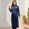 Navy Blue Front-Open Co-Ord Set with Brooch Detailing