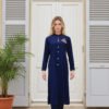 Navy Blue Front-Open Co-Ord Set with Brooch Detailing