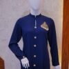 Navy Blue Front-Open Co-Ord Set with Brooch Detailing