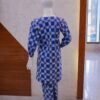 Navy Blue Printed 2-Piece Cotton Suit with Hot Pink Embroidered Neckline